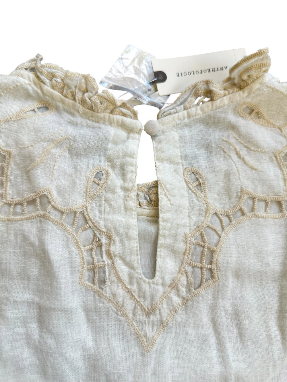 NWT Anthropologie Lainie Long Sleeve Lace Cutwork Blouse Ivory XL - Picture 14 of 16
